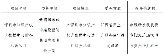 深圳市知识产权大数据中心财务尽调项目计划公告